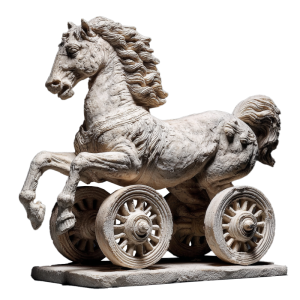 Statue Pferd auf Rädern