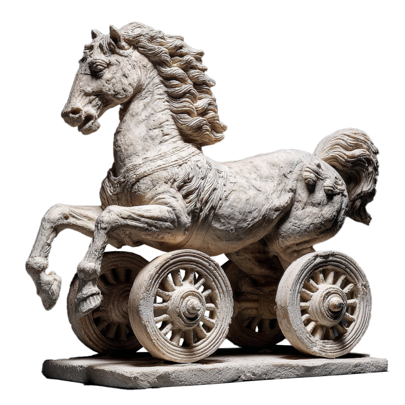 Statue Pferd auf Rädern